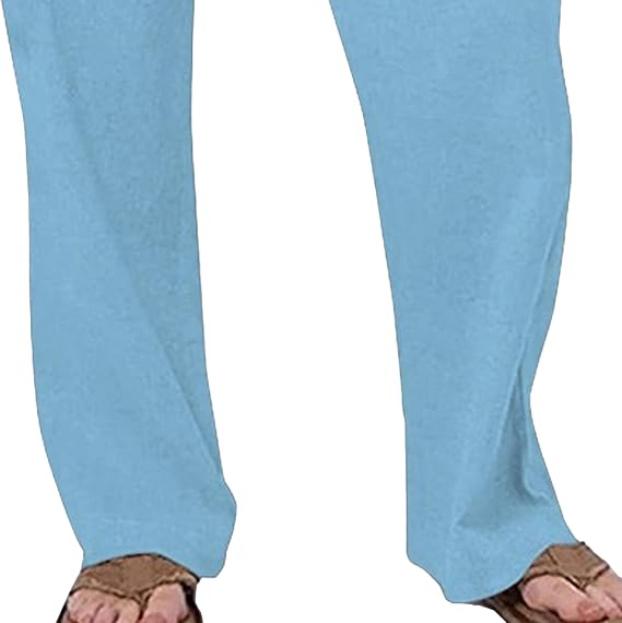 Men's Linen Lightweight Outdoor Solid Pants Baggy Casual Hiking Pants Comfort Sweatpants Yoga Trousers