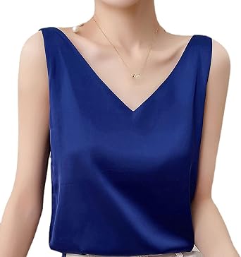 Women Silk Tank Tops Basic Ladies V-Neck Camisole Silky Casual Sleeveless Blouse Satin Shirt...