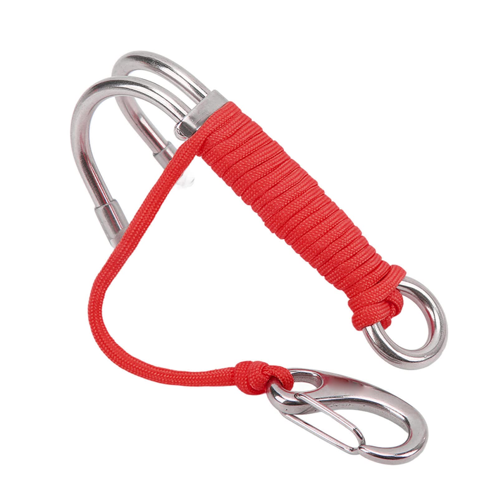 FUZHUI Diving Drift Hook, Scuba Diving Double Dual Stainless Steel Hook with Strong 7 Strand Cord, Outstanding Accessory for Cave Dive, Helps Maintain Location in Strong Currents, Safe a (Red)