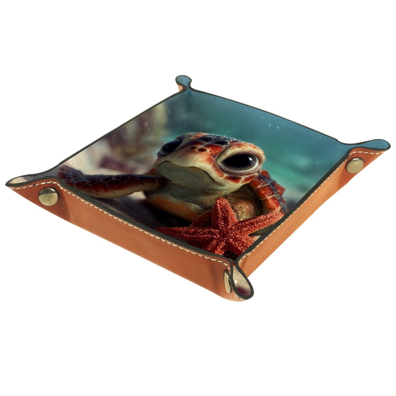VAPOKF Cute Turtle Starfish Portable Folding Dice Rolling Tray, Microfiber Leather Dice Holder for Dice Games Like RPG, DND and Other Table Games