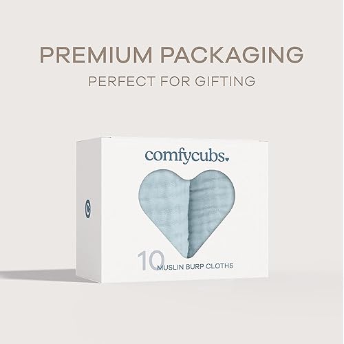 Miniatura 80 de Comfy Cubs - Juego de paños de muselina para eructos de 20 x 10 pulgadas, paquete de 6, tamaño grande, 6 capas, 100% algodón, absorbentes, seguros
