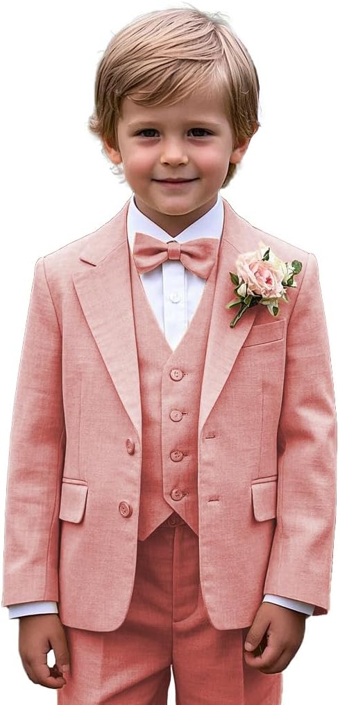 Boys' Linen Suits Formal Tuxedo Slim Fit Boys Suit Set for Wedding Outfit Teen Boy Dress Clothes