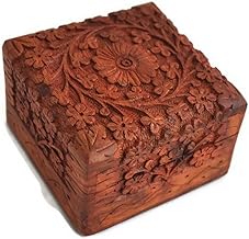 storeindya Sale Beautifully Hand Carved Wooden Keepsake Box Jewellery Chest Organiser Unique Gift Ideas for Men & Women (Design 9) 'Due to nature of the material and dye used, item may come in different shades of brown'