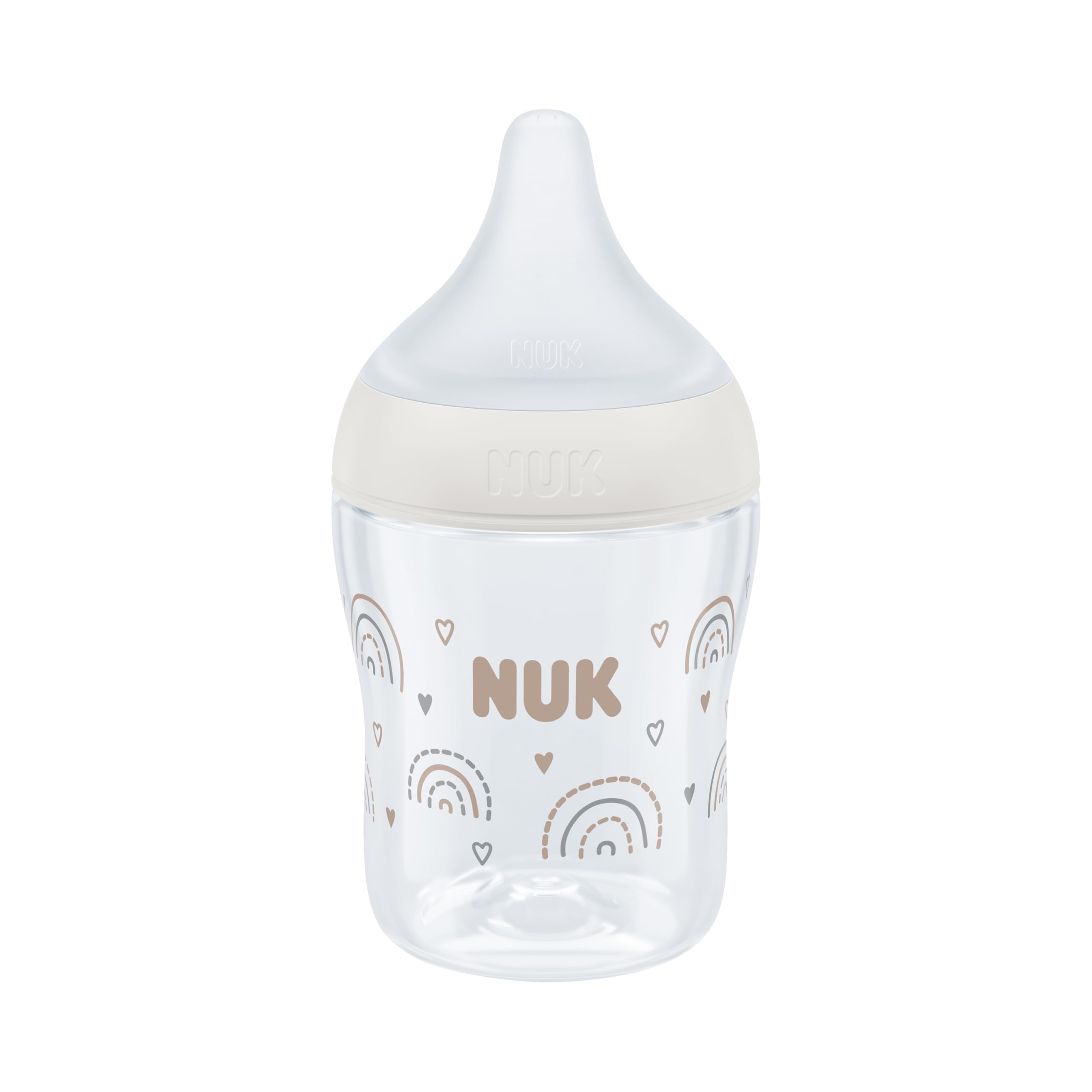 NUK biberon Perfect Match | 0+ Mesi | Si adatta al palato del bambino | Controllo della temperatura | Sfiato anti-colica | 150 ml | Senza BPA | Tettarella piccola in silicone | Arcobaleno
