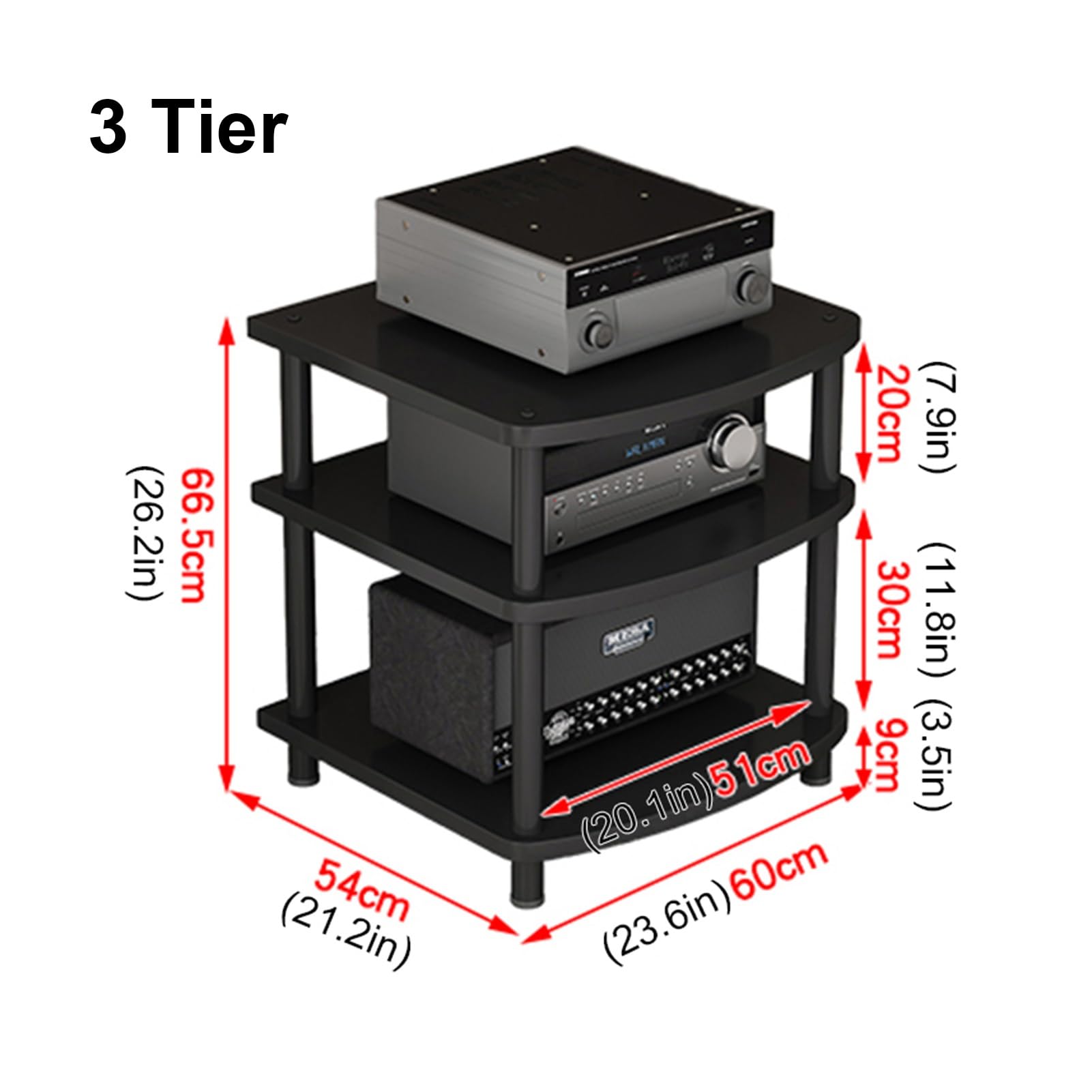 Supporto multimediale AV multifunzione, con piedini regolabili, supporto per lettore CD indipendente, armadietto per componenti stereo con ripiano in legno per casa, ufficio, home theater (noce, 3