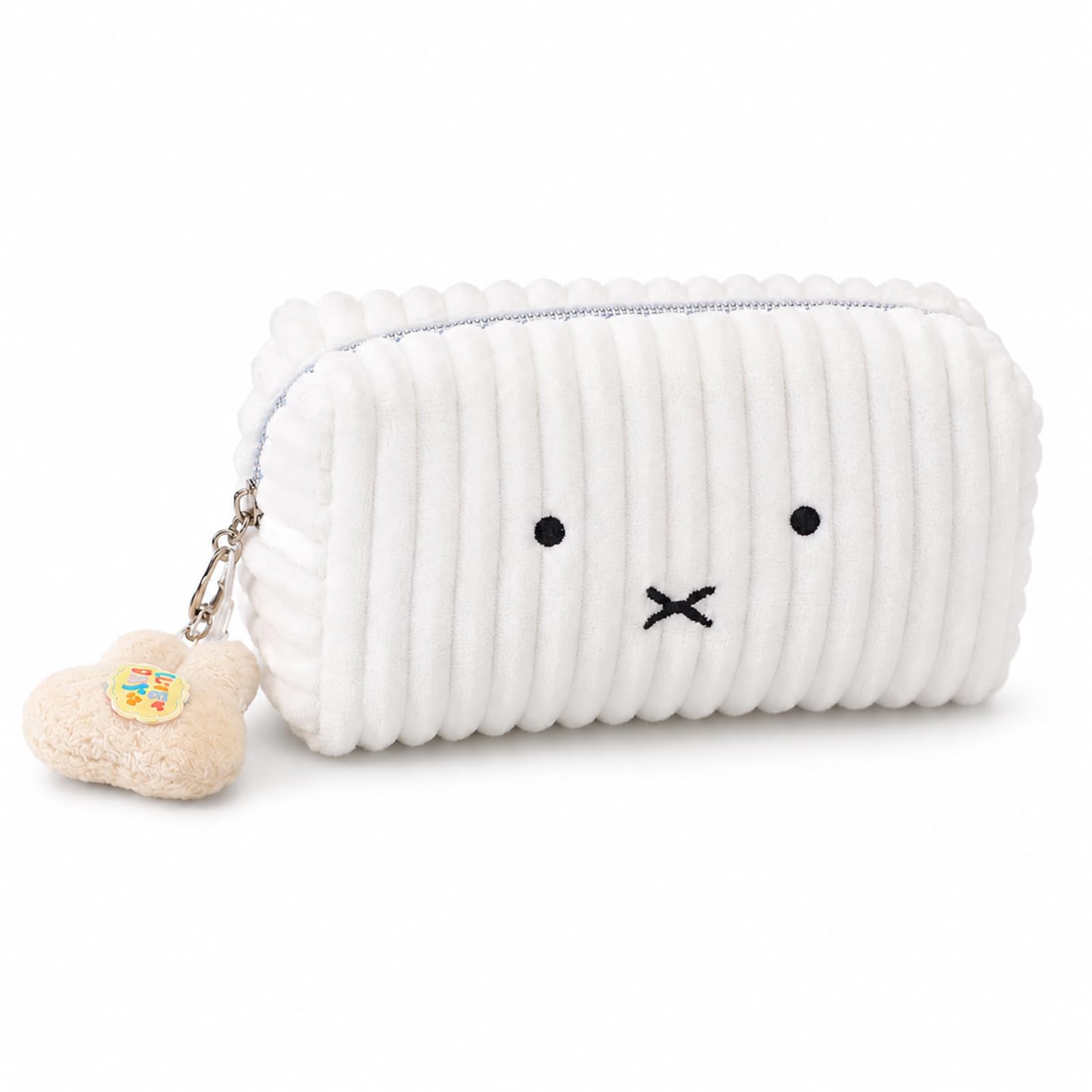 Cute Bunny Pencil Case with 2 Decorative Charms, Kawaii Stationery Pouch for Girls, Teens and Students, Large Capacity Zipper Pen Bag, Desk Organiser for School, College, Office, Makeup and Travel Acc
