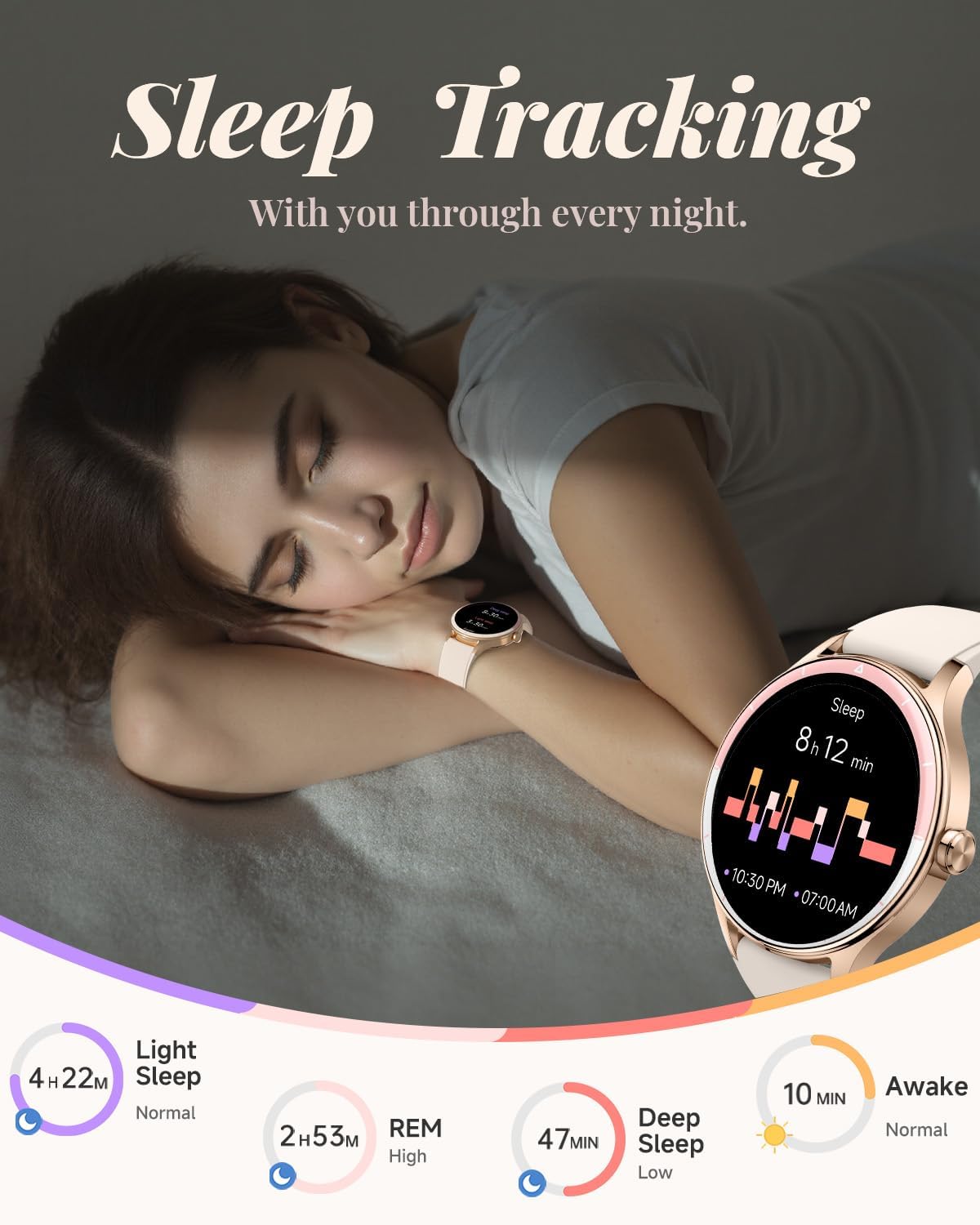 Smart Watch for Women, Smartwatch Compatible Android and iOS Phone, Answer/Make Calls, Fitness Tracker/Step Counter/Running Watch, Sleep/Heart Rate Monitor, 100 Sports, IP68 Waterproof, Beige