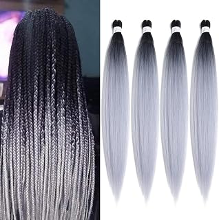 27-inch pre-stretched braiding hair in black to silver gray