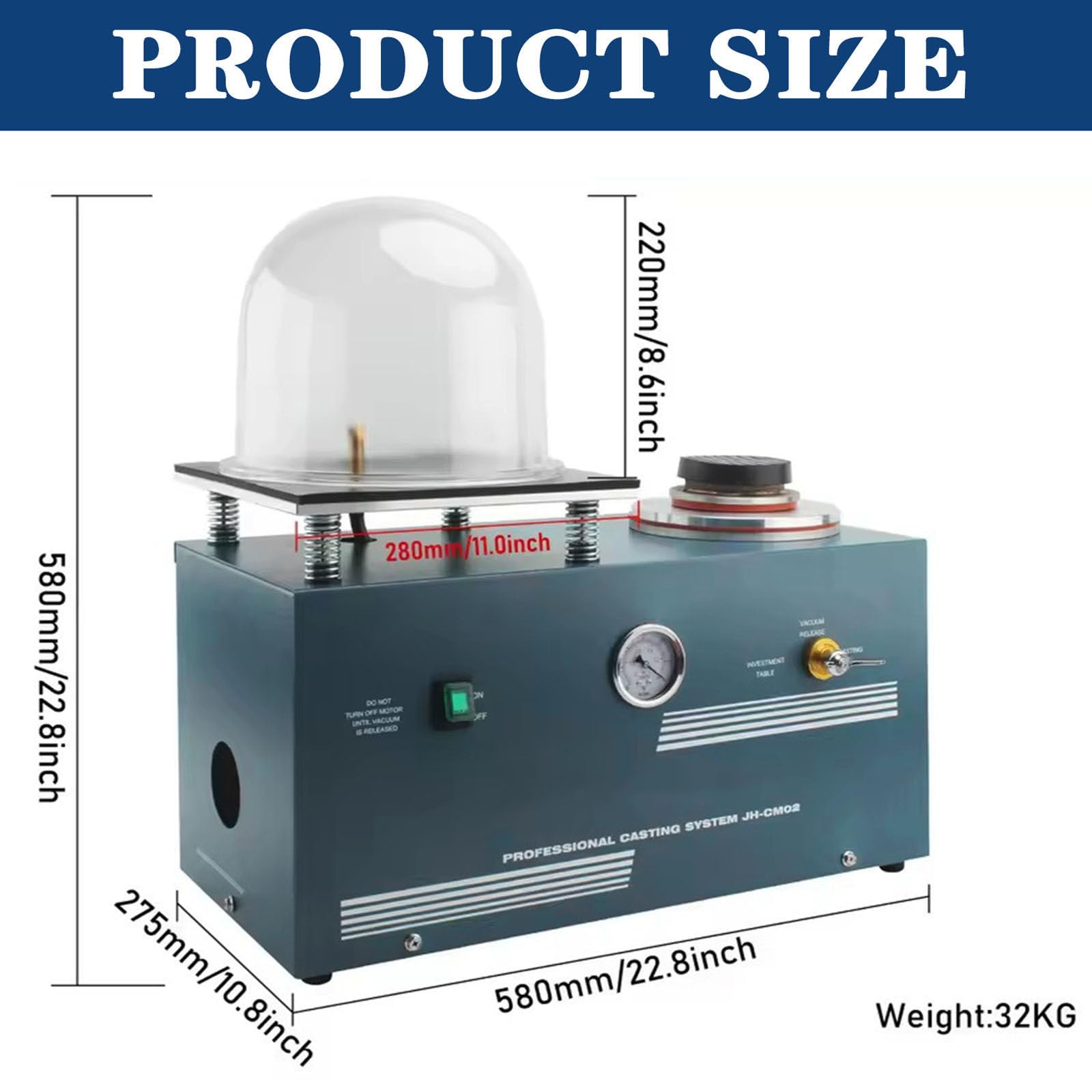 Vakuum-Einbettgießmaschine, 3 CFM Vakuumgießmaschine, 2L Wachsausschmelzgusskombination mit Glocke für Schmuckguss und Investition, Herstellung von Schmuck mit hoher Dichte