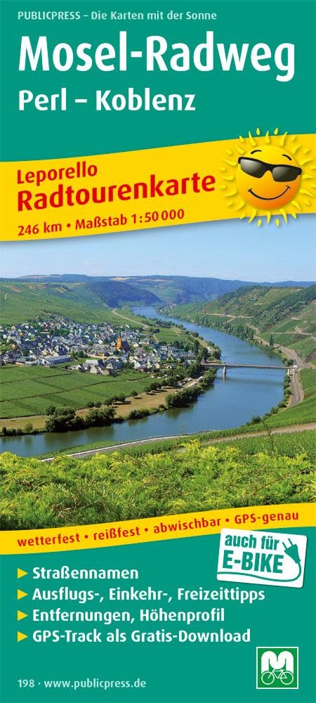Mosel-Cycle Path, Perl - Koblenz: Leporello Radtourenkarte mit Ausflugszielen, Einkehr- und Freizeittipps