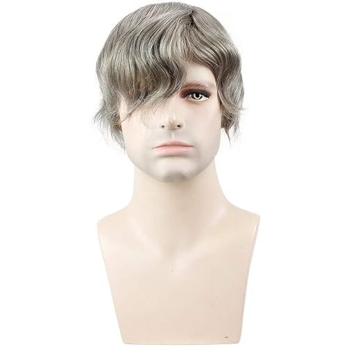 Miniatura 2 de Toupee para hombres Hairpieces sistema de reemplazo de cabello 10x8inch 80% #7 Color mezclado 20% pelo gris