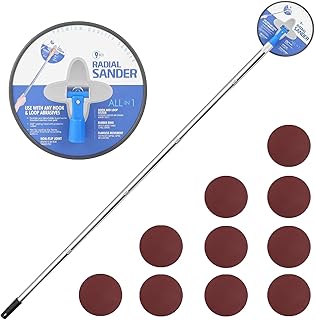 Drywall Pole Sander, 9 Inch Radial Sander with Adjustable Extension Pole, 360°Rotatable Round Circular Hand Sanding Head for Ceilings & Walls, Includes 10pcs Sanding Sheets (80,100,120,180,240 Grit)