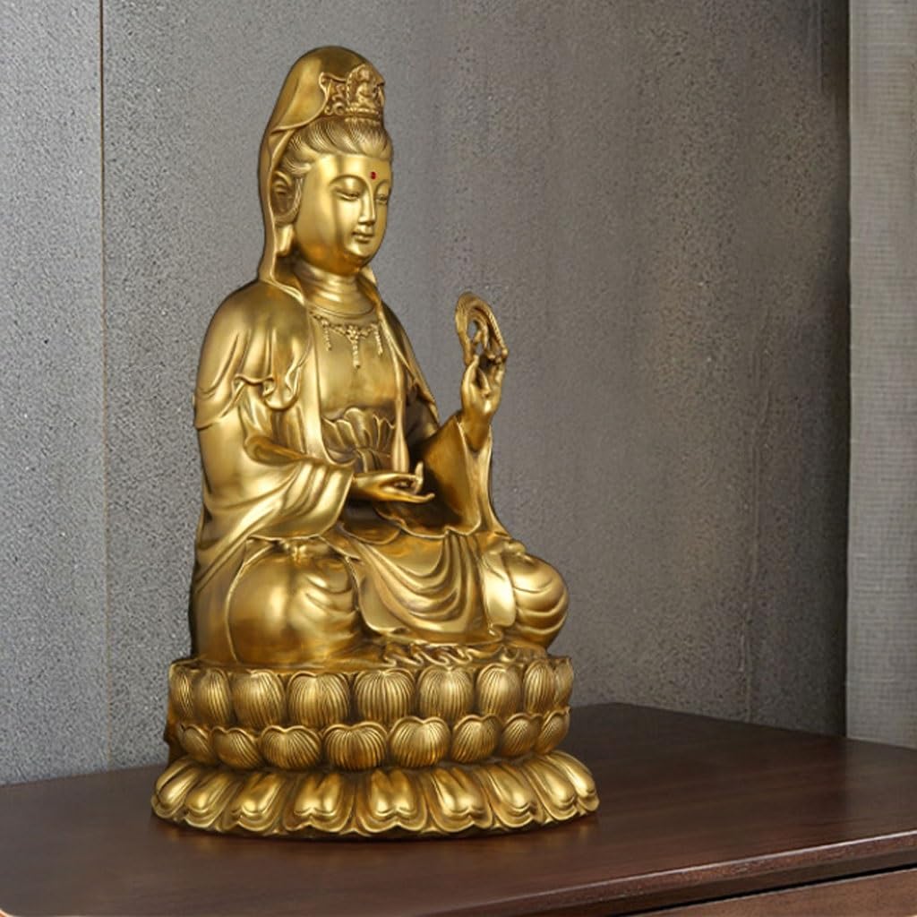 Posąg Buddy do wnętrz Mosiądz Guanyin Brązowy Statuetka Ozdoby Do Medytacji Guanyin Biuro Hostel Ozdoby Medytująca Posąg Buddy Figurka Rzeźba