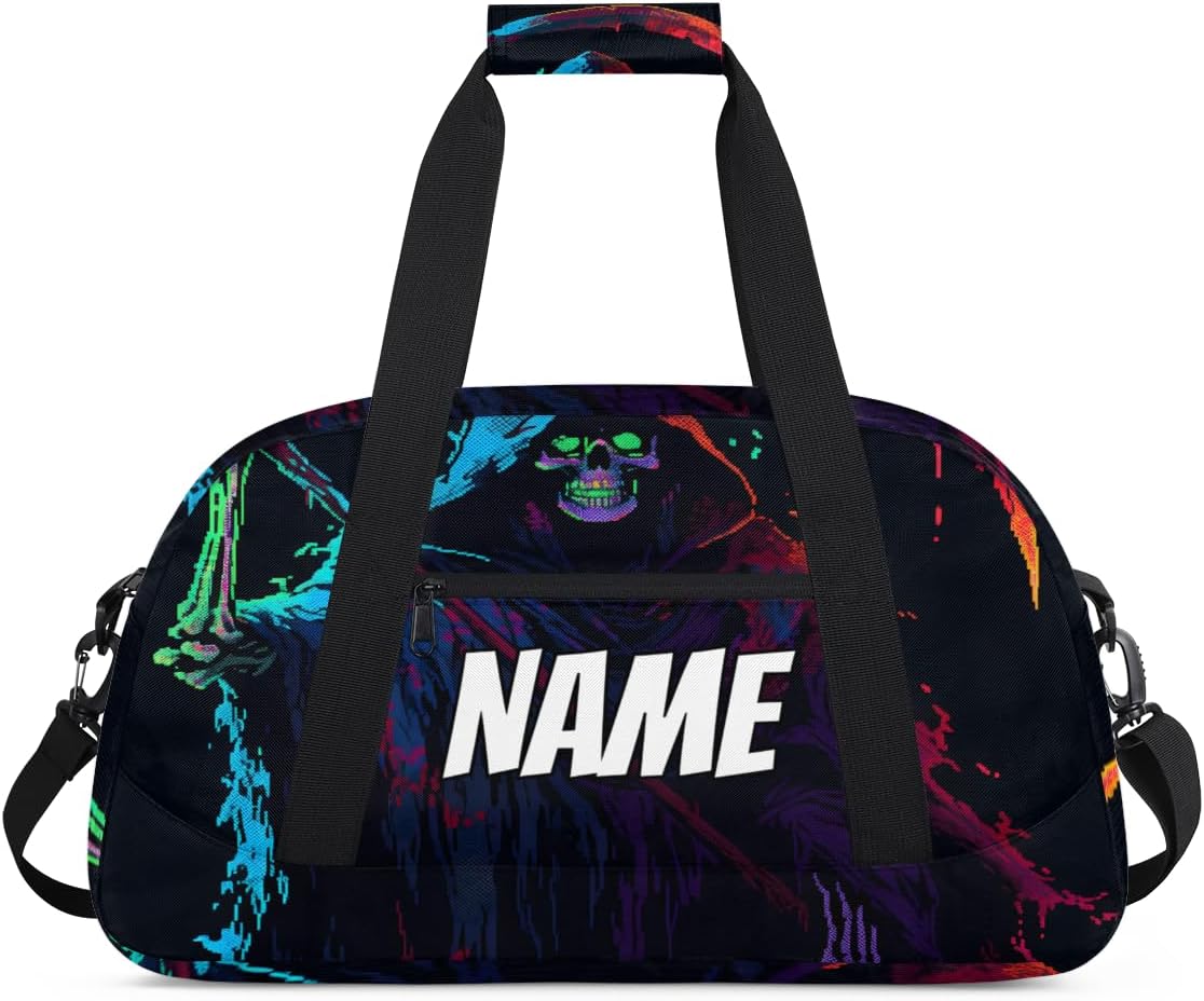 Custom Easter Skeleton Duffel Bag for Women Men, Personalized Sickle Ghost Sport Gym Duffel Bag with Name Travel Weekender Overnight Bags