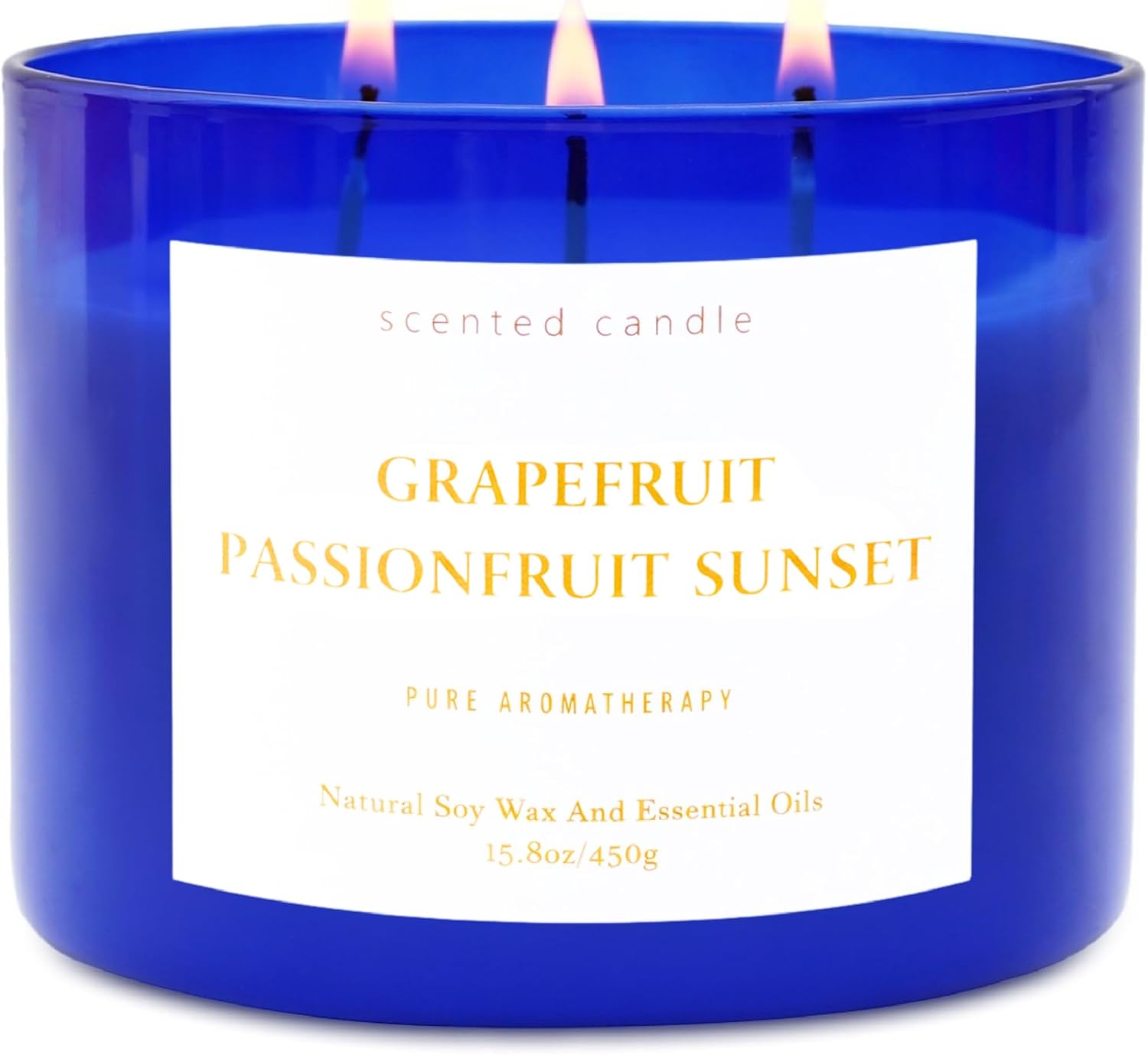 Grapefruit Passionfruit Sunset 3-Wick Soy Candle | 15.8 oz Large Scented Candle for Home | Clean Burn Long Lasting | Tropical Citrus Scent | Gift Ready