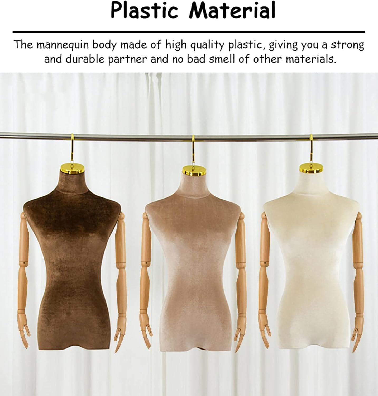 Brown Half Body Mannequin Dress Form with Arms & Hook - Lightweight Plastic Female Display for Clothing & Jewelry, Easy to Move & Install, Perfect for Retail & Home Use