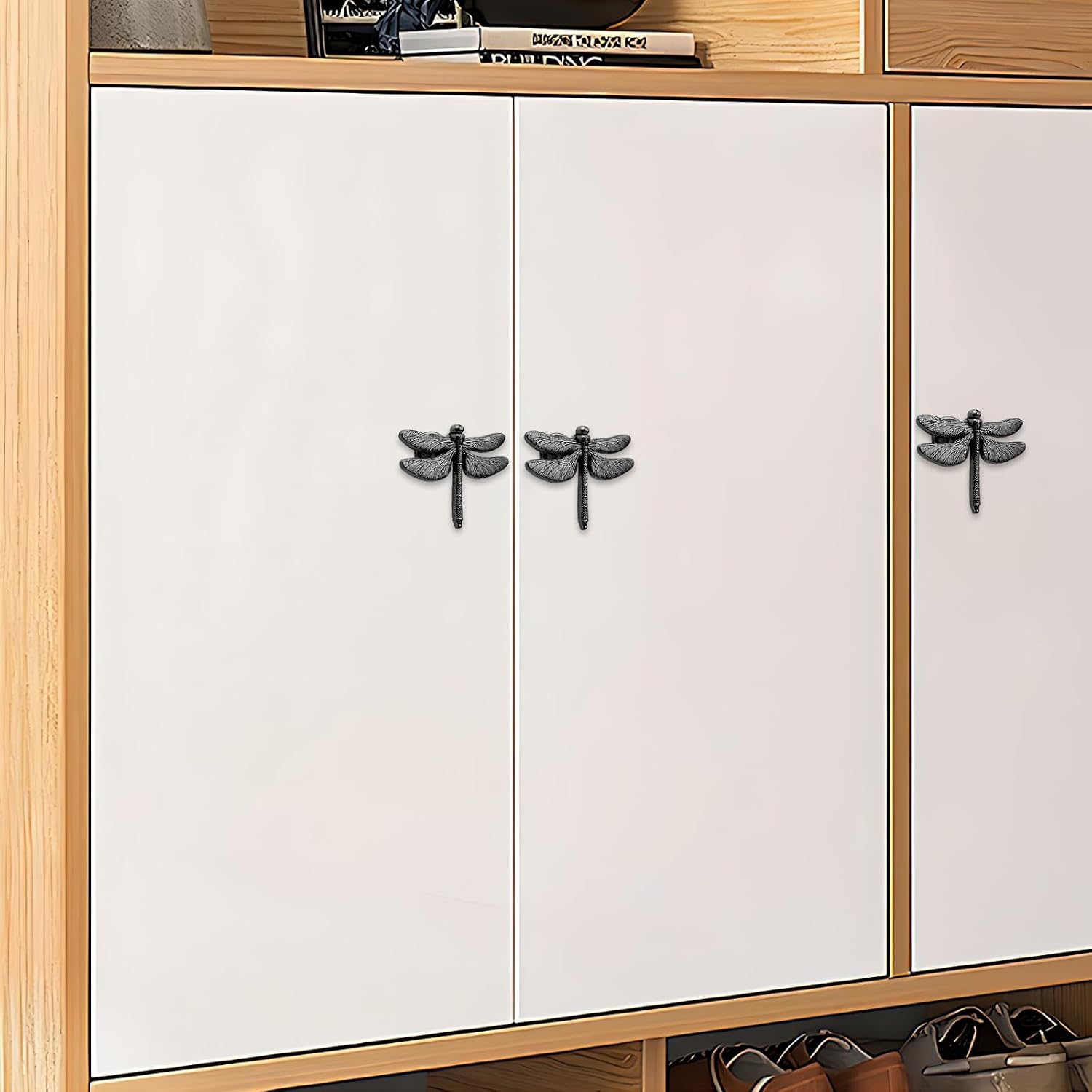 Dragonfly Cabinet Knobs and Pulls, Decorative Drawer Handles for Kitchen Cabinets & Dressers (6 Pieces,Antique Pewter)