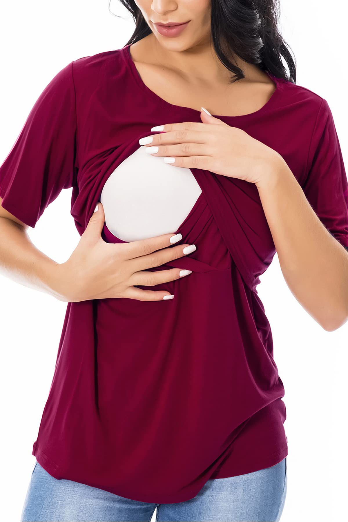 Smallshow Tops de enfermería Camisas de Manga Corta de Maternidad para Mujeres Ropa de Lactancia Materna