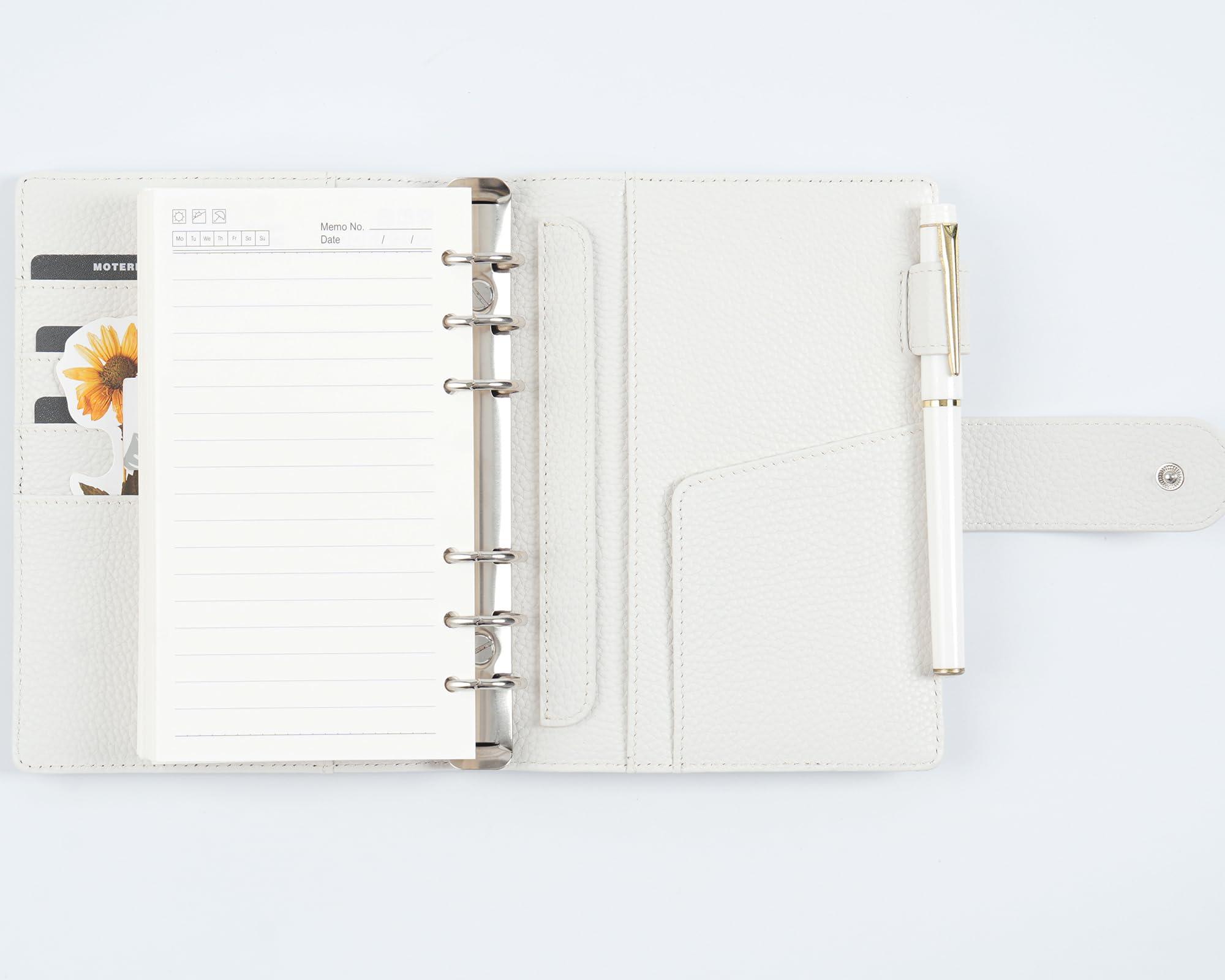 Moterm Elite Personal Rings Planner - Genuine Leather Folder Organiser without Large Back Compartment (Pebble Cream, 25 mm Ring) - Image 4