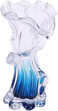 Unique Hand Blown Blue Glass Vase - Artistic Blue Gradient Flower Vase for Home Decor, Centerpieces & Office Shelf
