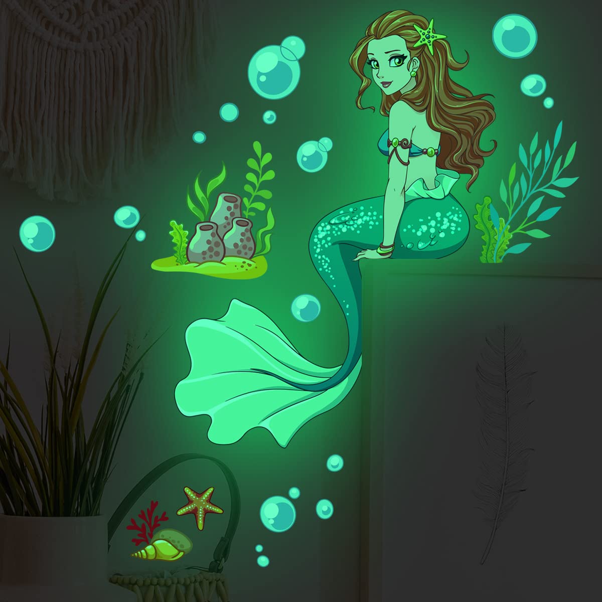 HGDESIGN Wall Sticker Luminous Mermaid Girl Underwater World Princess Wall Sticker Baby Room Children's Room Bathroom Wall Decoration - Image 3