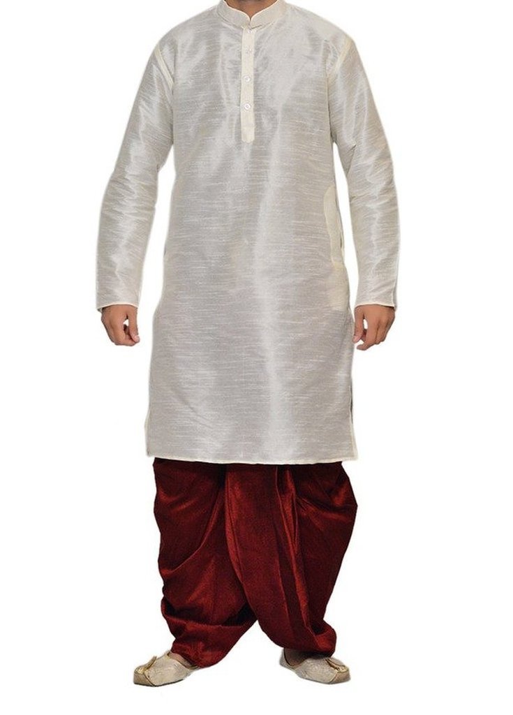 Dhoti Kurta de seda conjunto cómodo de dos piezas para caballero 4