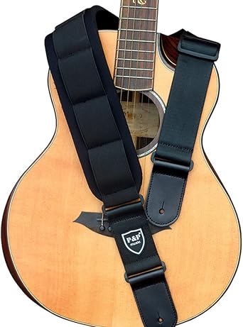 Thickened Widen Guitar Strap with Card Slot for Guitar Picks, Easy Adjustable Leather Strap for Bass & Electric Guitar
