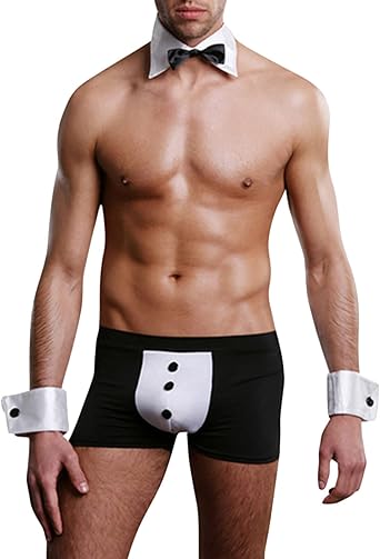 JEsilunmaMY Waiter Cosplay Outfits for Men Tuxedo Bow Tie Butler Lingerie Underwear Sexy Lingerie Gentleman Costume Clubwear