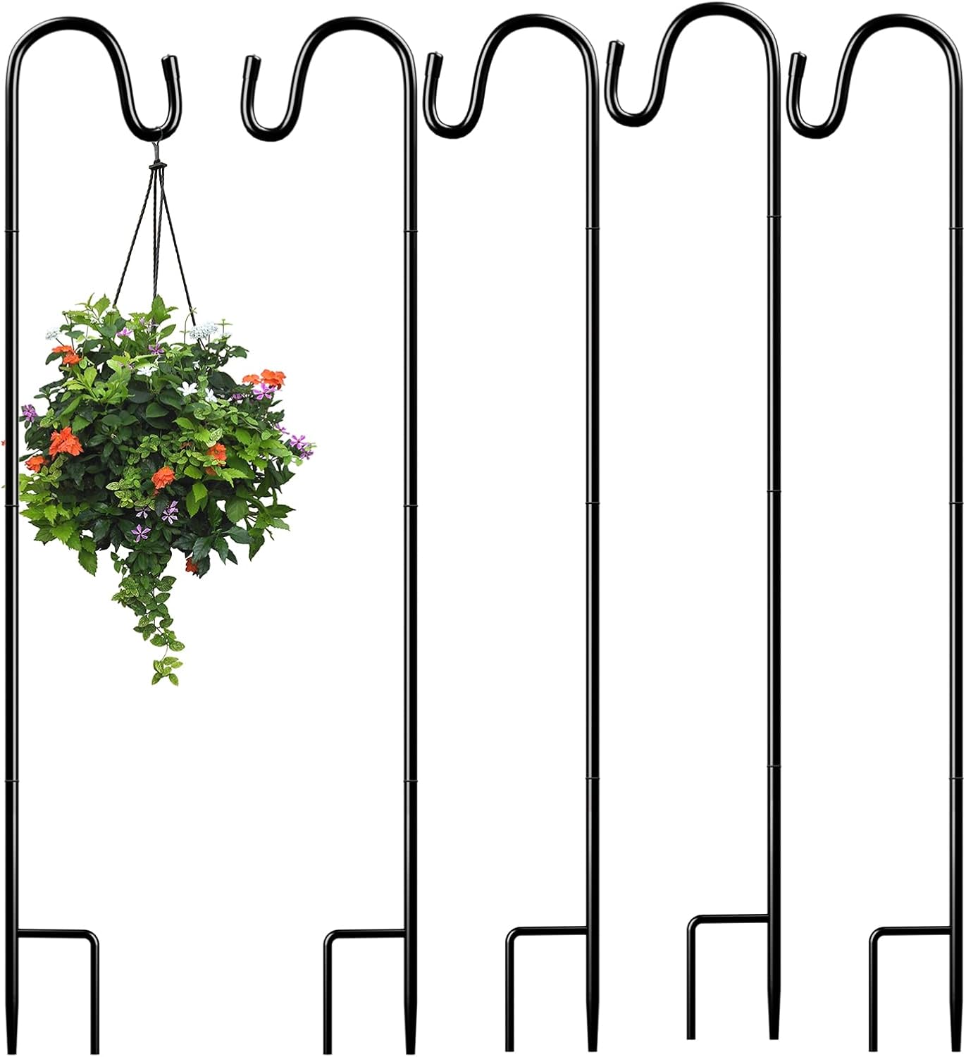 10 Pieces 32 Inch Shepherds Hooks for Outdoor Adjustable Shepherds Hook Metal Garden Bird Feeder Pole Black Plant Hangers Stakes for Plant Baskets Solar Lanterns Bird Feeders Weddings Décor (10 PCS)
