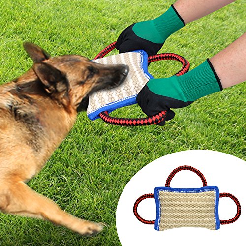 Pet Artist Tough Dog Tug Toy Jute Bite Pillow,9.5"X6.5",With 3 Handles,Durable Jute Tug For Puppy Training,Ideal For Tug Of War,Interactive Play,Ipo,Linen Biting Pad For Young Dog #TOP6