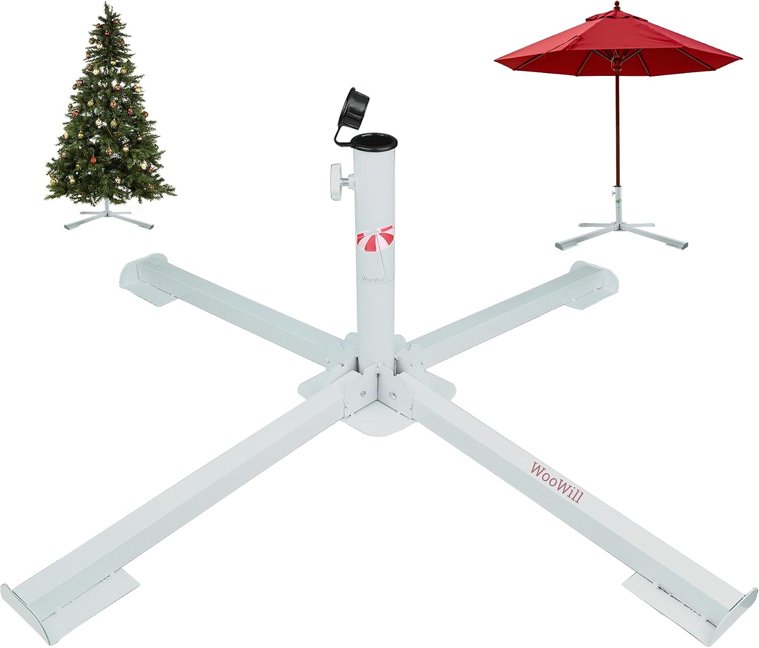 WooWill Patio Umbrella Stand Fit 6 7 8 Feet Sunshade 1.0"-1.42" Inch Pole for 6 to 10ft Parasol Portable Storage Beach Umbrella Stand Umbrella Base Holder,White