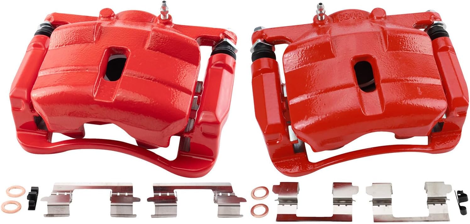 Front Brake Caliper Set Painted Red Brackets Compatible with 2008-2013 Nissan Rogue 2014-2015 Rogue Select