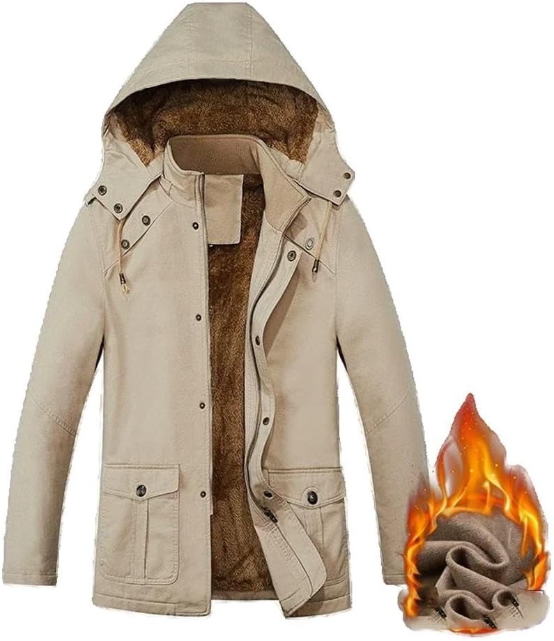 Xingfenly Winter Plus Long Warm Thick Hood Jacket Windproof Gift For Father Husband