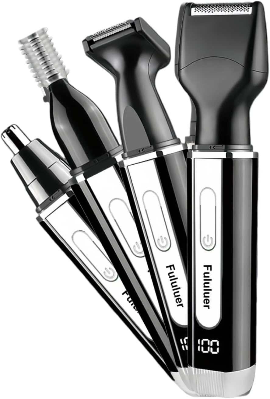 Fululuer 鼻毛トリマー 男女兼用 4イン1 耳、鼻、眉毛、ひげトリマー(ジェットブラック)