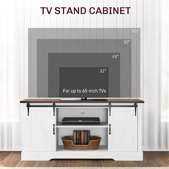 Buffet with Storage 59 Large Sideboard with Shelves and 2 Doors Modern Farmhouse Style Coffee Bar Cabinet Wooden Buffet Table for Kitchen, Dining Room, Living Room, Bedroom, White
