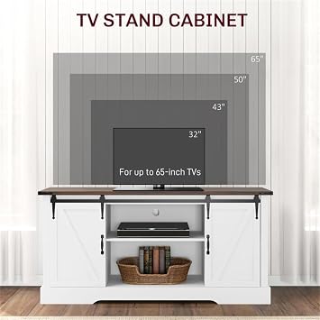 Buffet with Storage 59 Large Sideboard with Shelves and 2 Doors Modern Farmhouse Style Coffee Bar Cabinet Wooden Buffet Table for Kitchen, Dining Room, Living Room, Bedroom, White