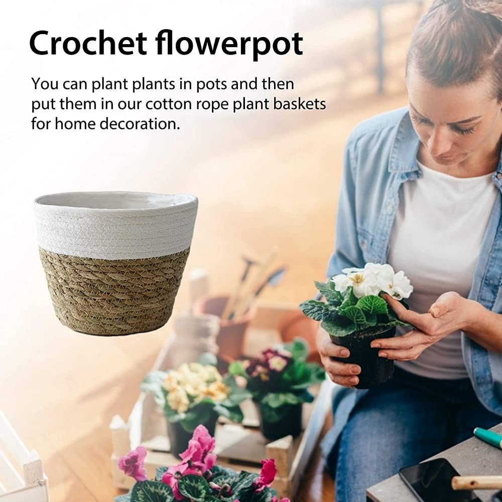 4 Stück Hängende Blumenkörbe Aus Rattan/Seegras – 10,5x10,5x9 Cm, Für Pflanzen Oder Snack-Aufbewahrung