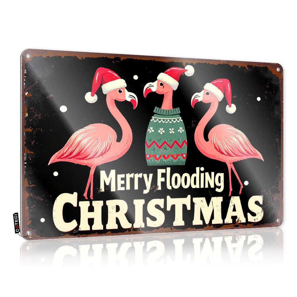 Bar Rules Sign Merry Flooding Christmas! Tin Sign Mancave Signs And Decor Tin Signs For Bar(30X40CM)