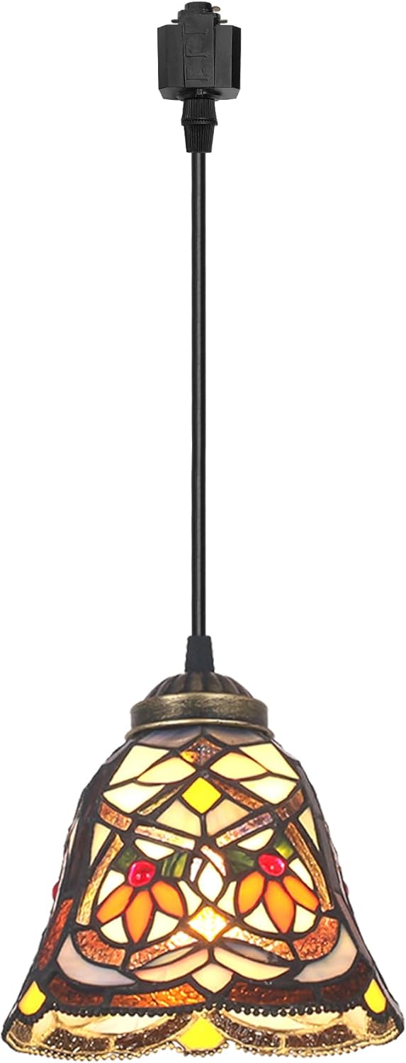 ANYE Tiffany Style H-Type Track Pendant 3.9ft Wire E26 Handmade Glass Shade 1-Light Baroque Style Track Light for Kitchen Counter
