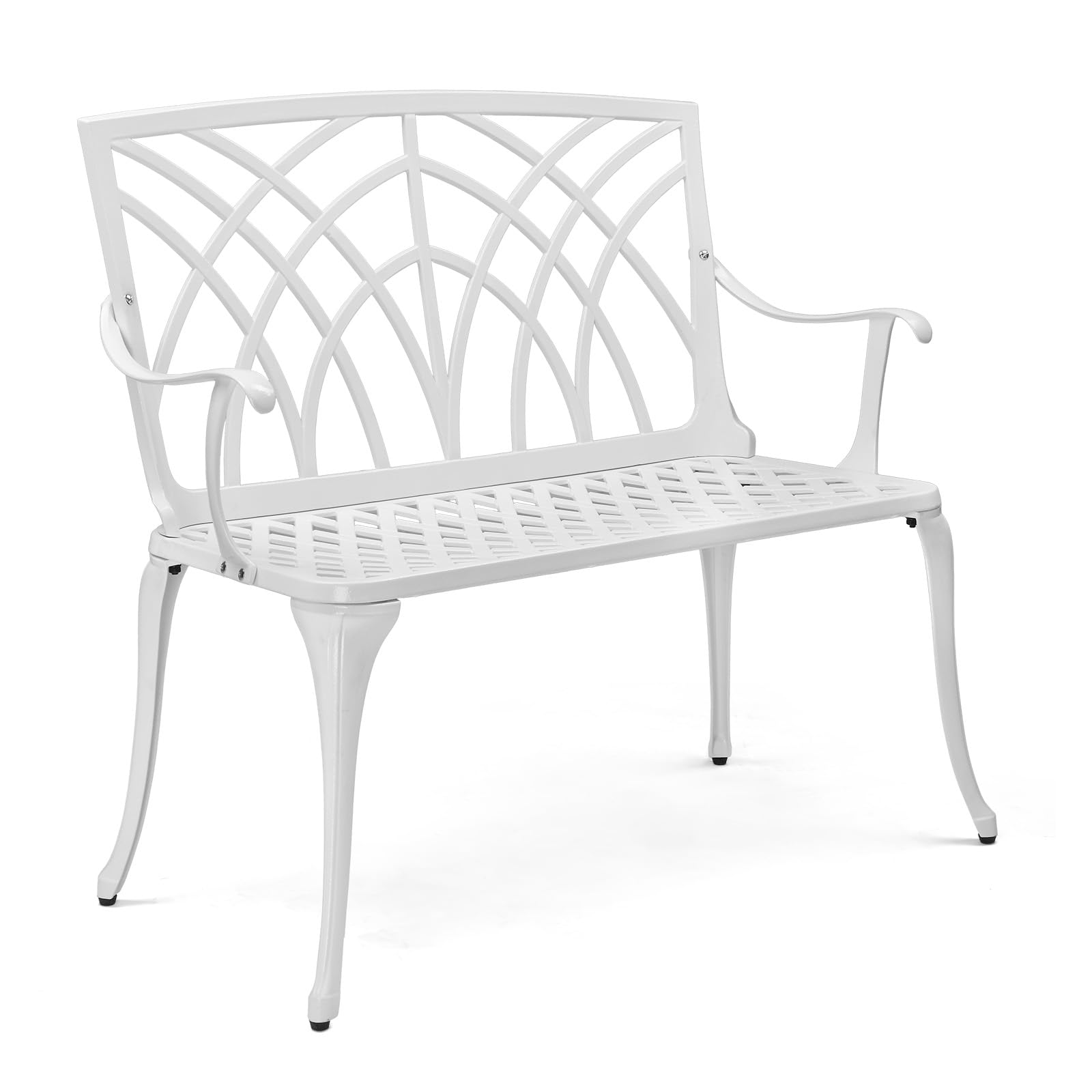VINGLI 38" Outdoor Bench Cast Aluminium Garden Bench, Orchid Porch Benches Patio Benches Deck Furniture for 1-2 Person Seat(White)