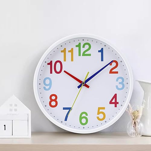 Miniatura 4 de Time Teaching Clock - Reloj de pared silencioso de 8.5 pulgadas para niños, reloj de pared decorativo de cuarzo silencioso sin tictac para aulas de