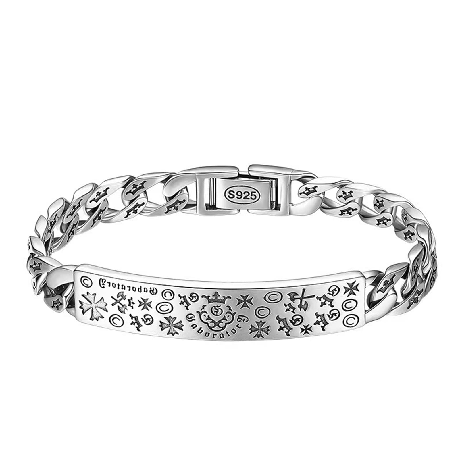 Bracelet en argent sterling 925 de style hip hop pour homme