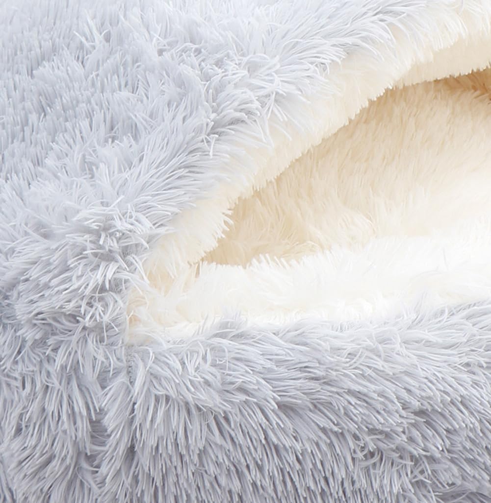 Yuly Panier Chat, Panier pour Chien, Semi-fermé, Coussin Apaisant pour Chats, Lit Moelleux en Peluche pour Animaux, Canapé, Lavable et Anti-anxiété, Antidérapant (Café)