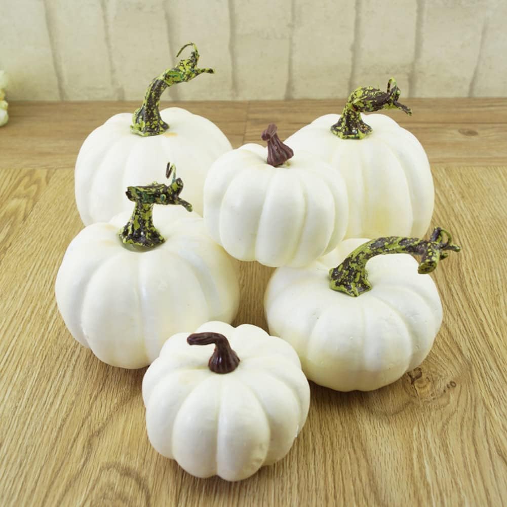 Artificial Fruits, Halloween Artificial Mini Pumpkins Foam White Thanksgiving Autumn Harvest Pumpkin Decorations Prop 12PCS