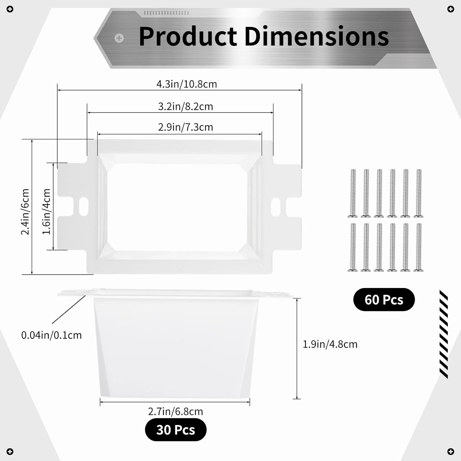 yeesport 30 Pcs Electrical Box Extenders, BE1-2 Electrical Outlet Box Extenders with 60 Pcs Screws, 1-Gang Electrical Power Box Extensions, Single Gang Power Switch Receptacles Accessories