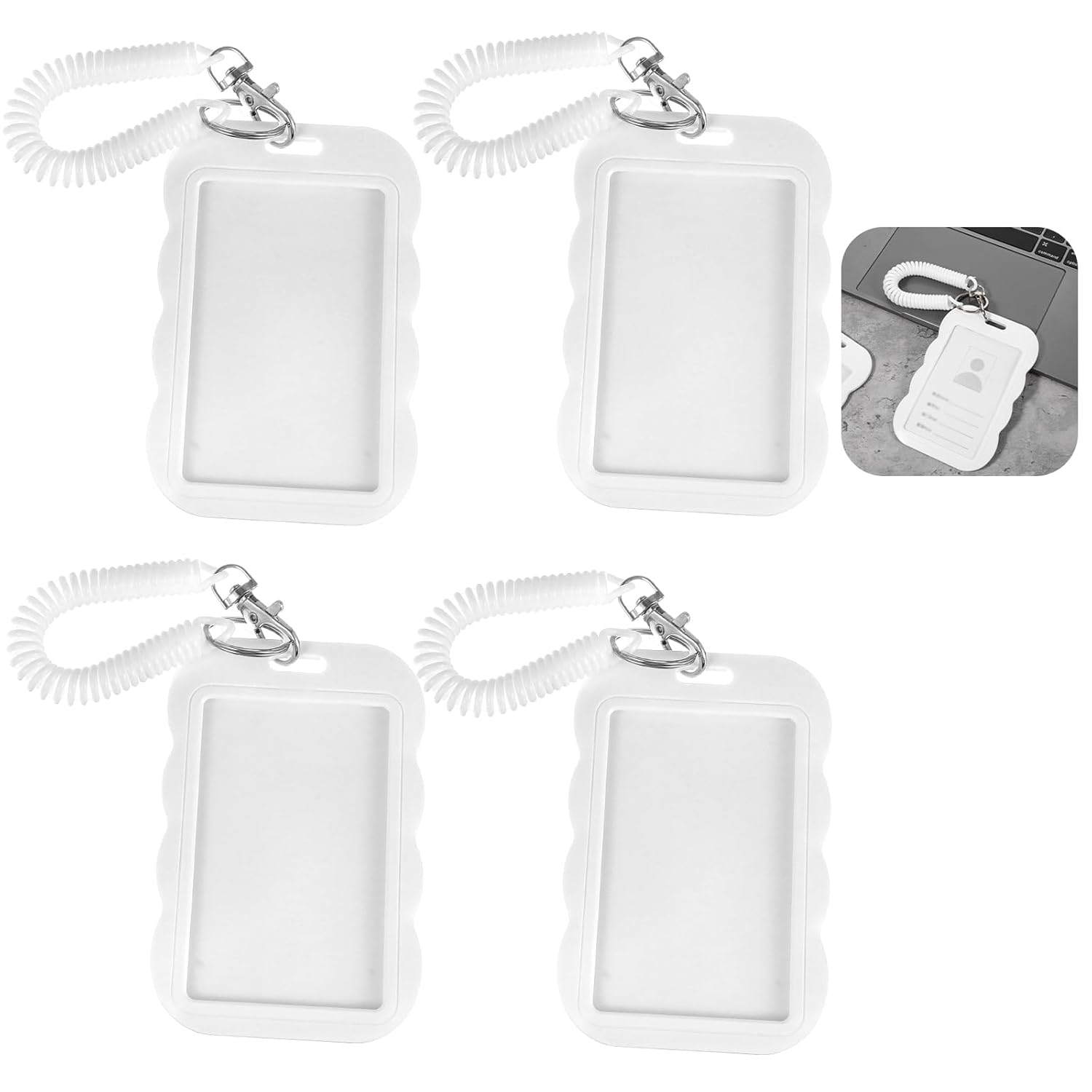 Photocard Holder, 4 Pcs Photo Card Holder Keychain, ID Badge Holder for Students and Professionals, White