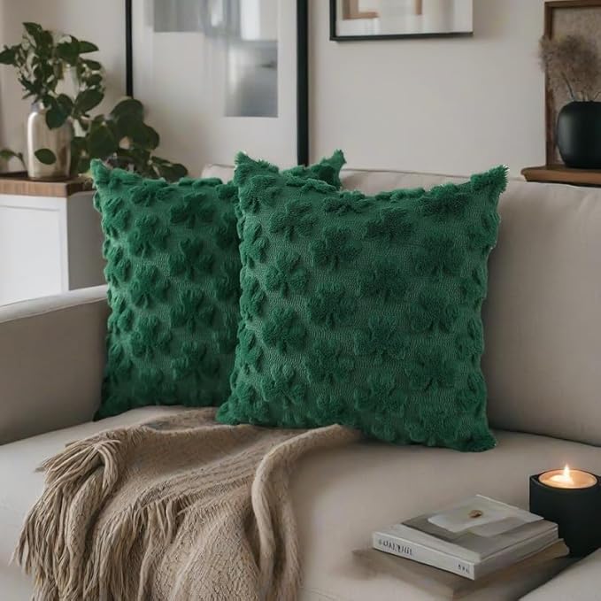 Patrick's Day Pillowcases Set of 2 -Green Shamrock Print Soft Plush Sofa Pillow Covers for Living Room Sofa Cushion, Bedroom Cuddle- Holiday Home Decor (18x18 inches)