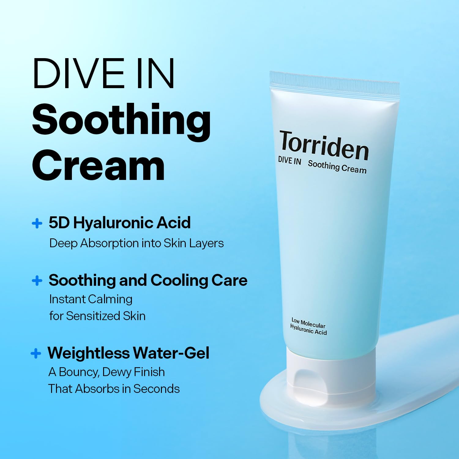Torriden DIVE IN Hyaluronic Acid Soothing Cream Tube Type 100ml (3.38 fl. oz) | Revitalizing Facial Moisturizer for Sensitive and Dry Skin | Hyaluronic Acid, Panthenol, Allantoin