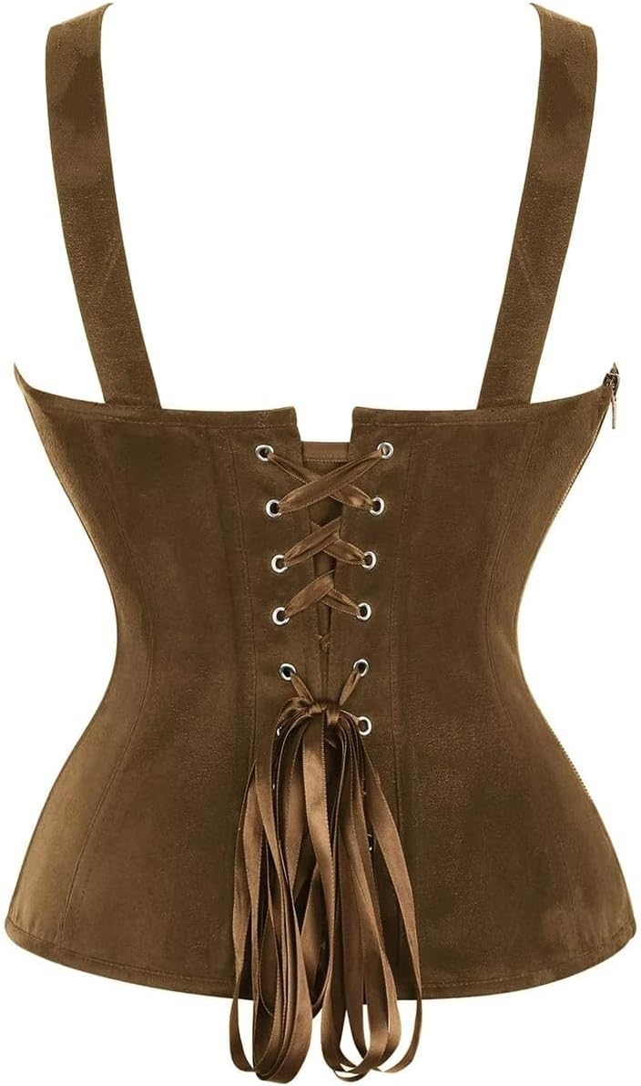 Corset Top for Women Faux Suede Renaissance Lace-Up Front Halloween Cosplay Medieval Costume
