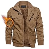 Men's Winter Jacket Fleece Lined Military Jacket Cargo Windbreaker Zip Front Stand Collar Coat with Multi Pockets